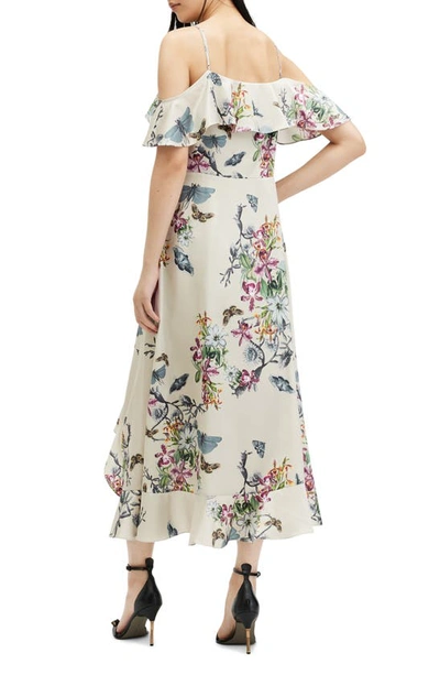 Shop Allsaints Orion Sanibel Floral Cold Shoulder High-low Dress In Taupe Grey