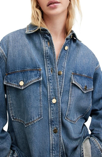 Shop Allsaints Alba Oversize Denim Button-up Shirt In Mid Indigo