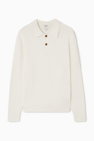 Shop Cos Textured Knitted Polo Shirt In White