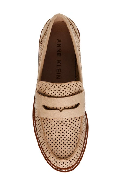 Shop Anne Klein Emmylou Loafer In Natural Microsuede Perforated