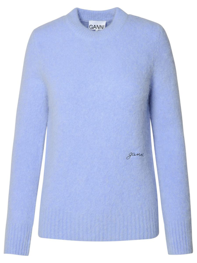 Shop Ganni Light Blue Virgin Wool Blend Sweater