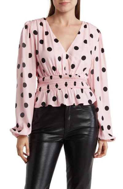 Shop Afrm The Olive Leopard Print Peplum Blouse In Pink Dot