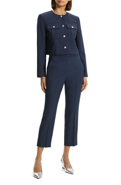 Shop Theory Oxford Slim Crop Pants In Nocturne Navy