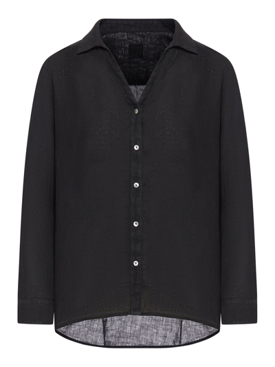 Shop 120% Lino Asymmetric Linen Shirt In Black