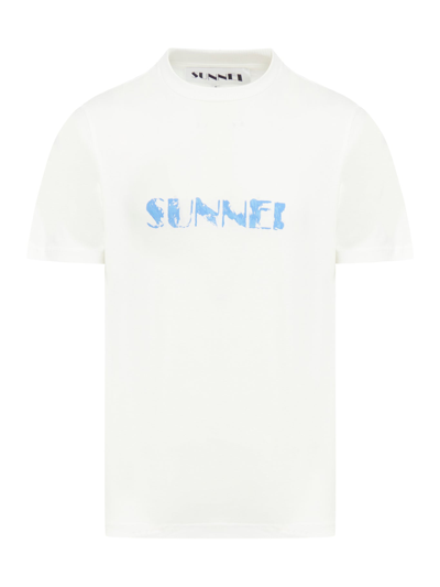 Shop Sunnei Classic T-shirt Big Logo Pennellata In White