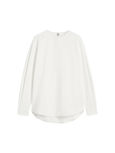 Shop Totême Collarless Cotton-twill Shirt White