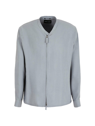 Shop Giorgio Armani Collarless Jacket In Grey