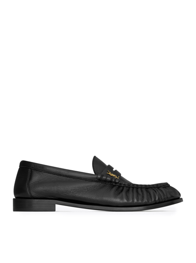 Shop Saint Laurent Le Loafer Loafers In Polished Wrinkled Leather In Black