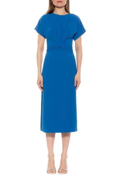 Shop Alexia Admor Cairo Short Sleeve Crossover Waist Midi Dress In Denim Blue