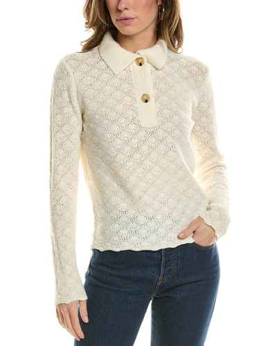 Shop Vince Lace Stitch Polo Wool & Cashmere-blend Sweater In White