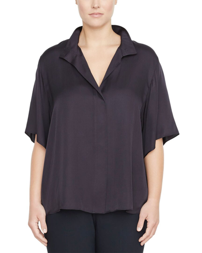 Shop Vince Plus Stand Collar Button Down Silk-blend Shirt