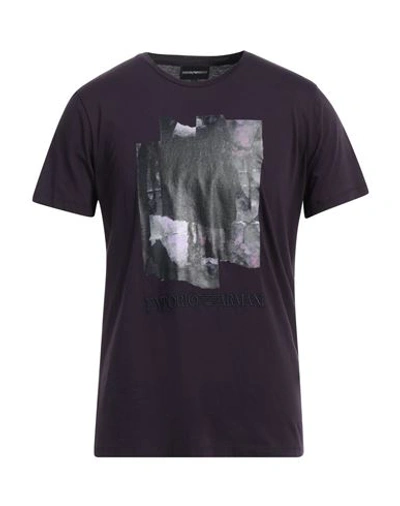 Shop Emporio Armani Man T-shirt Dark Purple Size S Cotton, Polyester