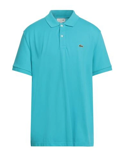 Shop Lacoste Man Polo Shirt Turquoise Size 8 Cotton, Elastane In Blue
