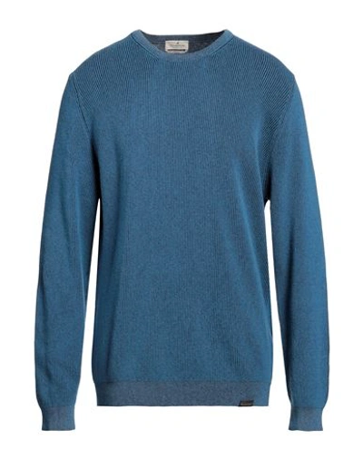 Brooksfield Man Sweater Navy Size 46 Wool, Cotton, Polyamide In Navy Blue