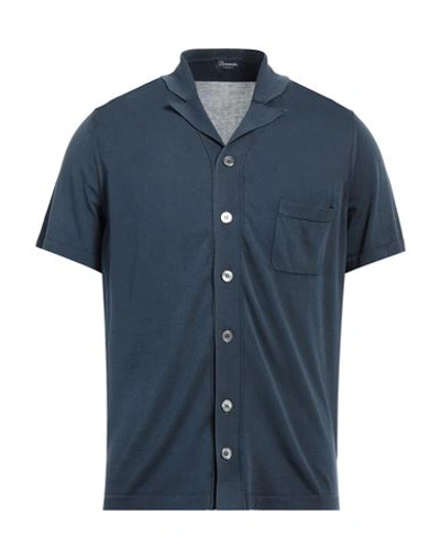Shop Drumohr Man Shirt Midnight Blue Size 38 Cotton