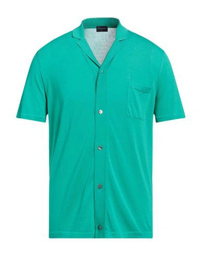 Shop Drumohr Man Shirt Turquoise Size 38 Cotton In Blue
