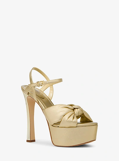 Shop Michael Kors Elena Metallic Leather Platform Sandal In Gold