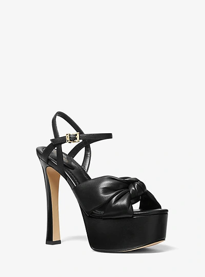 Shop Michael Kors Elena Leather Platform Sandal In Black