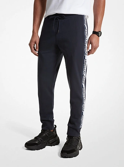 Shop Michael Kors Logo Tape Cotton Blend Joggers In Blue