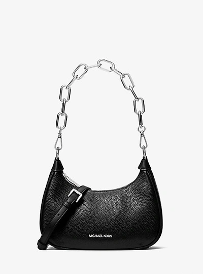Shop Michael Kors Cora Medium Pebbled Leather Shoulder Bag In Black