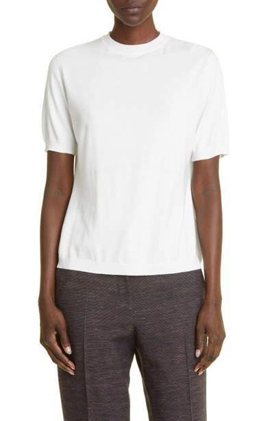 Lafayette 148 Plus Size Cotton Silk Short Sleeve Pullover Sweater In Cloud