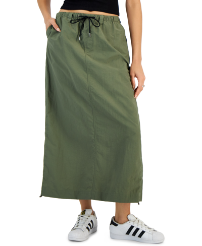 Shop Tinseltown Juniors' Parachute Maxi Skirt In Olive