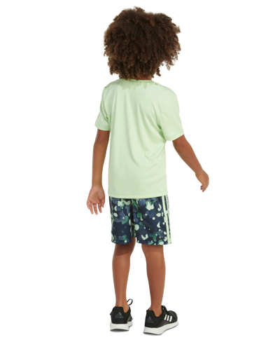 Shop Adidas Originals Little & Toddler Boys Short-sleeve Logo T-shirt & 3-stripes Shorts, 2 Piece Set In Semi Green Spark