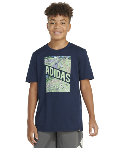 Shop Adidas Originals Big Boys Short-sleeve Play Sport Graphic Cotton T-shirt In Collegiate Navy