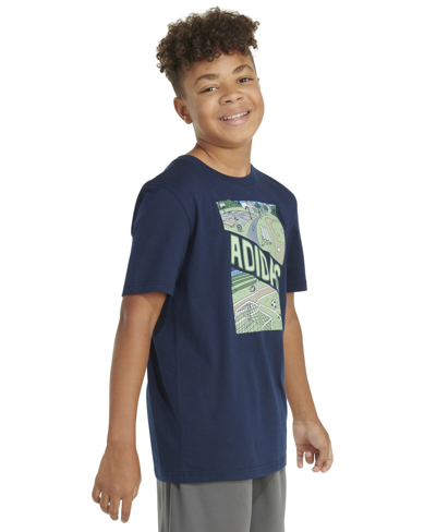 Shop Adidas Originals Big Boys Short-sleeve Play Sport Graphic Cotton T-shirt In Collegiate Navy