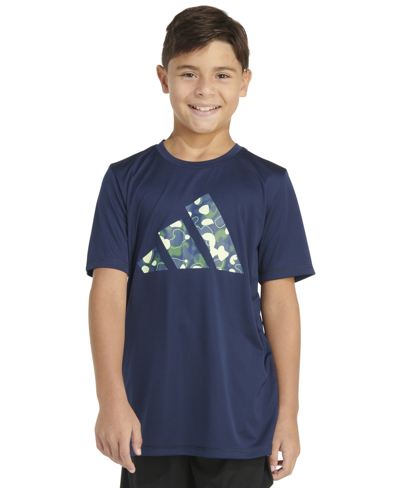 Shop Adidas Originals Big Boys Short Sleeve Pebble Camo Logo Polyester T-shirt In Collegiate Navy