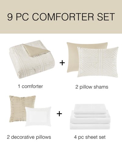 Pem America Crinkle Geo 9-pc. Comforter Set, Queen In Cement,white