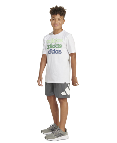 Shop Adidas Originals Big Boys Short-sleeve Linear Stack Logo Graphic Cotton T-shirt In White