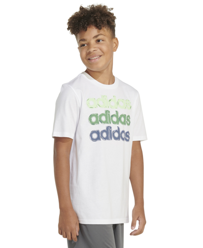 Shop Adidas Originals Big Boys Short-sleeve Linear Stack Logo Graphic Cotton T-shirt In White