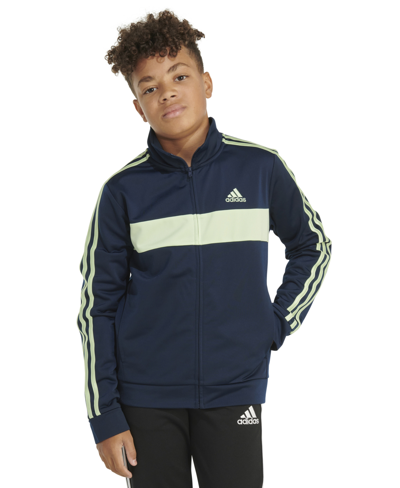 Shop Adidas Originals Big Boys Long-sleeve Full-zip Colorblocked Tricot Jacket In Navy W Bright Green