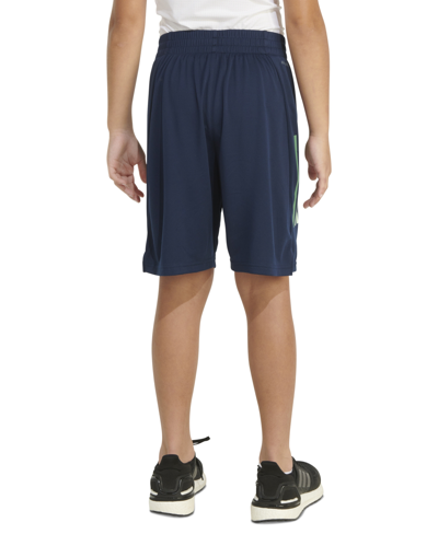 Shop Adidas Originals Big Boys Aeroready Elastic-waistband Graphic 3-stripe Shorts In Navy W Green