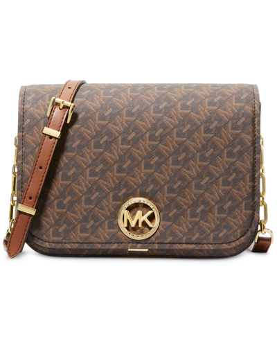 Shop Michael Kors Michael  Delancey Medium Chain Messenger In Brown,luggage