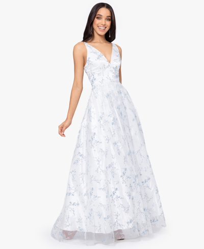 Shop Blondie Nites Juniors' Glittered Lace-up Gown In White