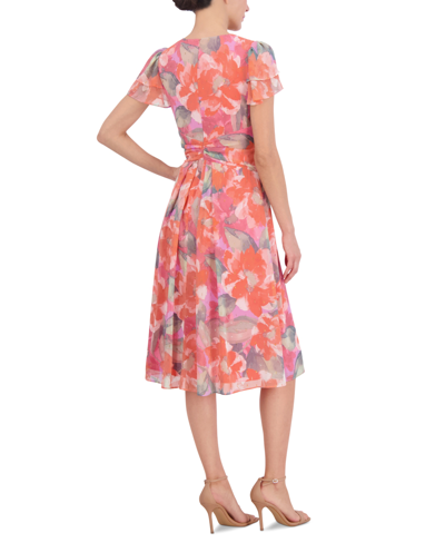 Shop Jessica Howard Women's V-neck Tiered-flutter-sleeve Midi Dress In Dark Pink