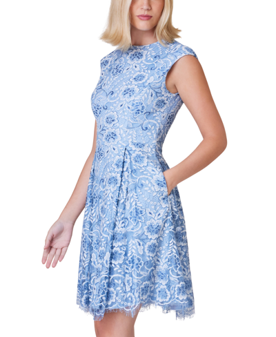 Shop Jessica Howard Petite Floral-lace Fit & Flare Dress In Periwinkle