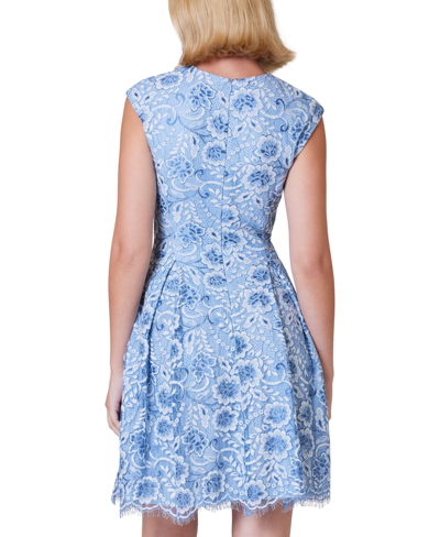Shop Jessica Howard Petite Floral-lace Fit & Flare Dress In Periwinkle