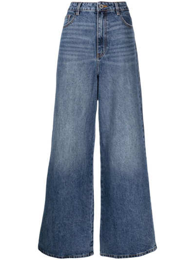 Shop Self-portrait Wide-leg Jeans In Denim