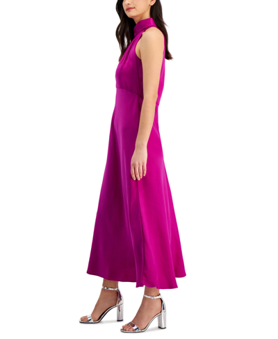 Shop Taylor Petite Halter-neck Sleeveless A-line Dress In Pillow Purple