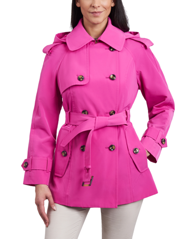 Shop London Fog Women's Double-breasted Belted Trench Coat In Cerise