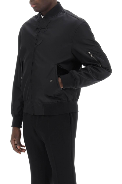 Shop Valentino Floral Detail Bomber Jacket In Black