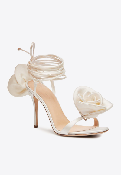 Shop Magda Butrym 105 Double Flower Satin Sandals In Ivory
