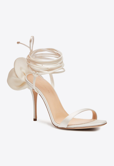 Shop Magda Butrym 105 Double Flower Satin Sandals In Ivory