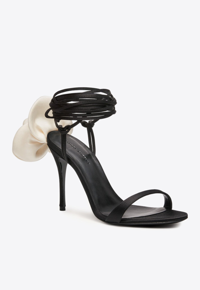 Shop Magda Butrym 105 Double Flower Satin Sandals In Black