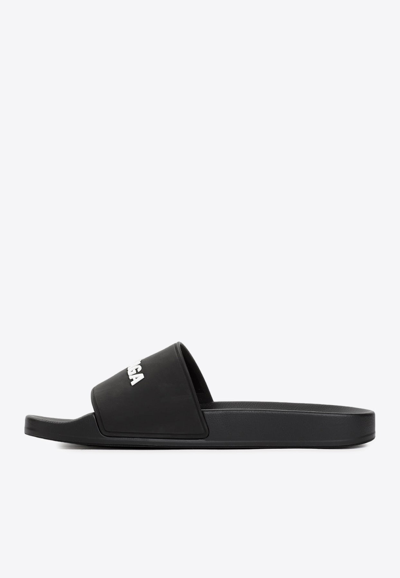 Shop Balenciaga 3d Logo Rubber Pool Slides In Black