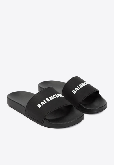 Shop Balenciaga 3d Logo Rubber Pool Slides In Black