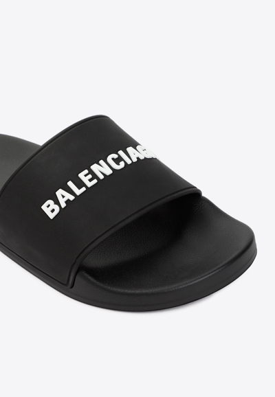 Shop Balenciaga 3d Logo Rubber Pool Slides In Black